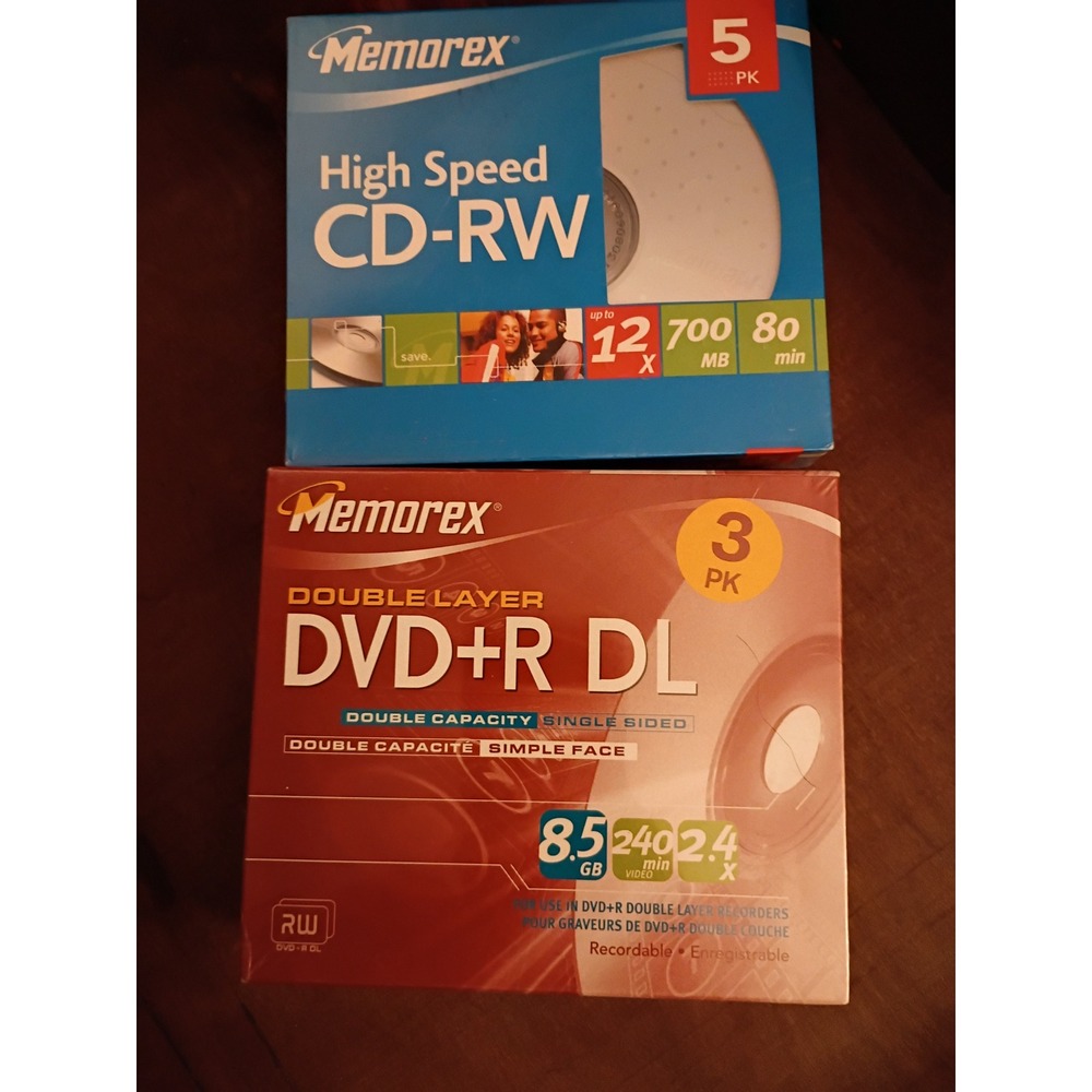 Memorex 5pk CD-RW 700MB 80min & 3pk Double Layer DVD+R DL 8.5GB Bundle